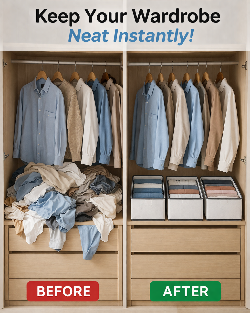 “Smart Wardrobe Organizer – Save Space Instantly (Pack of 2)”